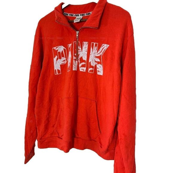 Victorias Secret Y2K PINK Half-Zip Pullover Palm Spellout Large Soft - Picture 1 of 6